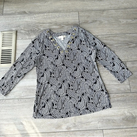 Michael Kors Paisley Print Stretch Jersey  Blouse - Picture 4 of 13